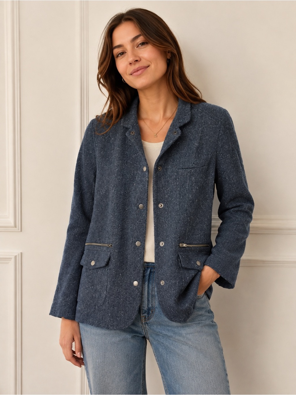 L.L. Bean Navy Speckled Knit Blazer
